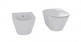 BRICOZONE Set Sanitari Sospesi In Ceramica Bianca Lucida Design Moderno Con Wc E Bidet A Parete Sedile Soft Close Slim Con Sgancio Rapido Ideale Per Bagni Contemporanei Compatti E Facili Da Pulire immagine