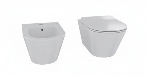 BRICOZONE Set Sanitari Sospesi In Ceramica Bianca Lucida Design Moderno Con Wc E Bidet A Parete Sedile Soft Close Slim Con Sgancio Rapido Ideale Per Bagni Contemporanei Compatti E Facili Da Pulire