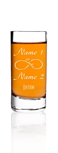 Herz & Heim® edles Schnapsglas zur Hochzeit mit Gravur der Namen des Paares - Gastgeschenk u. Hochzeitsgeschenk (endless Love)