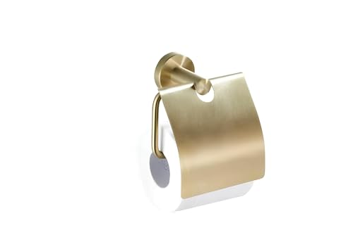 Housler® Brushed Brass Round Bathroom Accessories (Gold) (Round WC R.Holder With Flap)