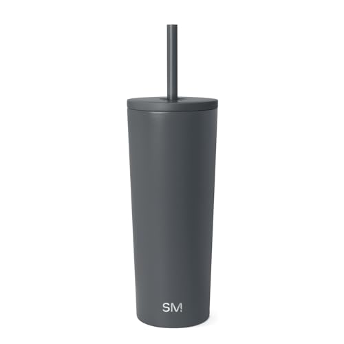 Image of Simple Modern Classic Tumbler with Straw Lid | Insulated Iced Coffee Cup Reusable Stainless Steel Water Bottle Travel Mug | Gifts for Women Men Her Him | 24oz | Graphite