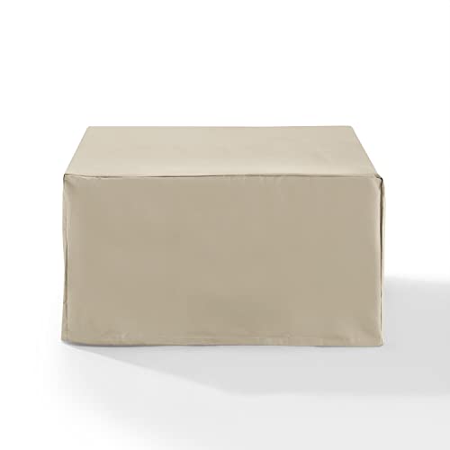 HomeStock Coastal Craftsman Vinyl Outdoor Square Table Or Ottoman Cover, Tan, 33