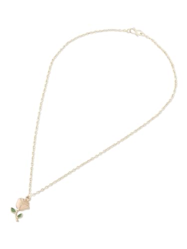 Image of ZAVERI PEARLS Pink & Green Enamelled Beautiful Rose Contemporary Pendant & Chain For Women-ZPFK16784