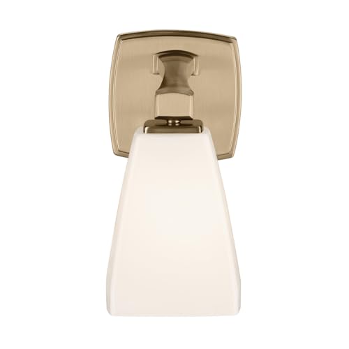 Image of Kichler Marant 5 inch 1-Light Wall Sconce Bathroom Vanity Light Fixture with Opal Glass in Champagne Bronze for Bathroom, Powder Room, Hallway, Fireplace (5 inch W x 9.5 inch H), 55214CPZ