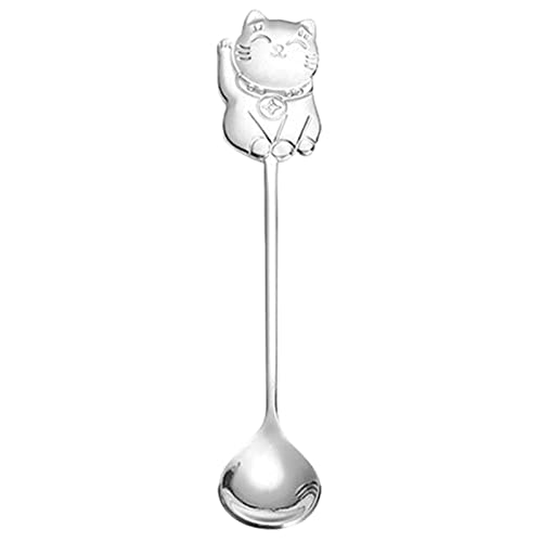 XROLAND Stirring Spoon Stainless Steel Coffee Dessert Spoon Cute Cat Shape Teaspoon Long Handle Stirring Spoons Ice Cream Mini Spoons Tableware, Ben Lust