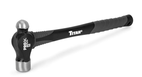 Titan Pro-X 63707 8oz Ball Pein Hammer 11 Shock Absorbing Fiberglass Handle with Textured Rubber Grip Overstrike Protection Forged Steel Head