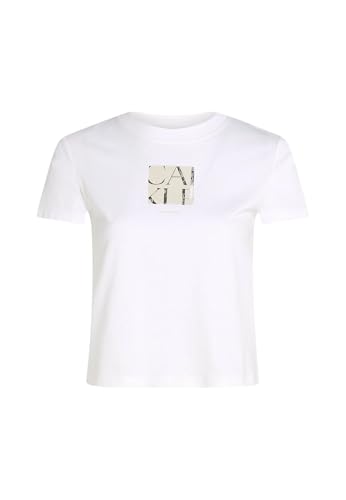 Calvin Klein Camiseta de Manga Corta Mujer Front Photo Graphic Baby tee con Cuello Redondo, Blanco (Brilliant White), L
