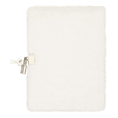 Diario personal blanco de felpa con candado y llaves miniatura 5