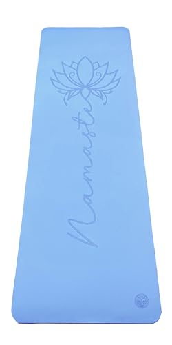 Lotus et Moi Non Slip Yoga Mat 6mm Thick, TPE Yoga Mat with a Carrying Strap, Home Workout, Light Weight Travel Pilates Mat Women, Fitness Gym Mat, Namaste (Blue)