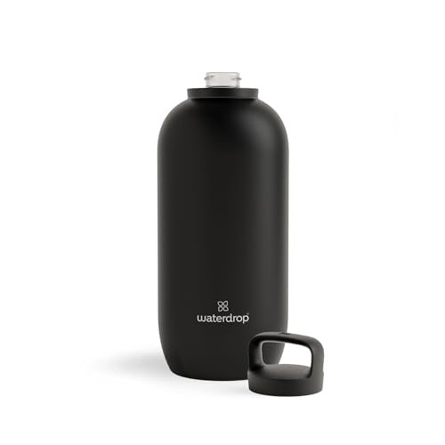 Waterdrop Water Bottle, Vacuum Insulated, Double Walled, Leakproof, Stainless Steel Water Bottles for Hydration, Thermal Water Bottle for Hot & Cold Beverages, Reusable, BPA Free, Black/Black, 64 Oz