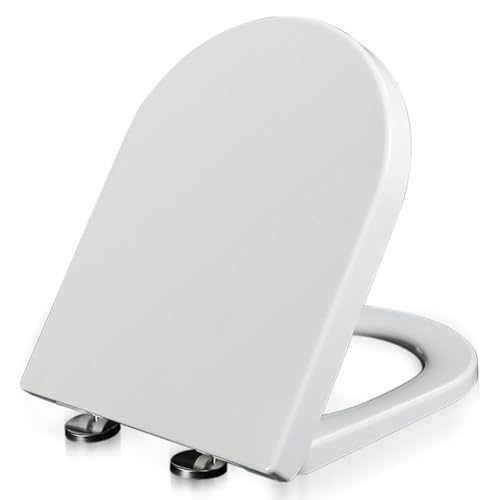 Dazzluxe Sedile WC A Forma di D Bianco, Copriwater con Chiusura Ammortizzata E Cerniere Regolabili, Sgancio Rapido per Una Facile Pulizia E Montaggio, Coperchio WC per Bagno in PP Resistente