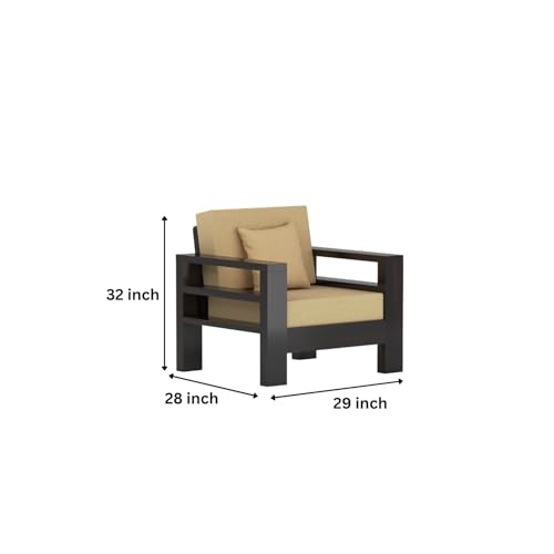 Image of Furniture Solid Sheesham Wood 1 Seater Sofa Set | Multipurpose Wooden Single Seater Lounge Sofa Set Furniture for Living Room, Home and Office (Walnut Finish)