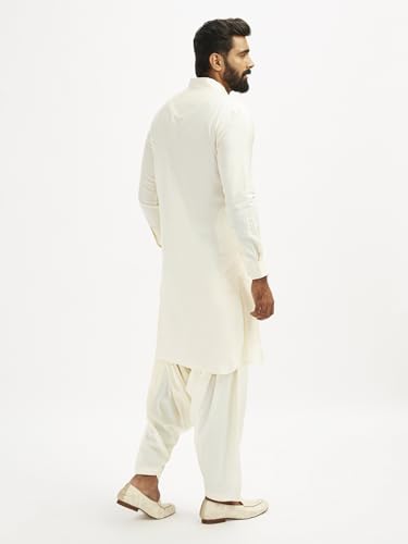 Image of VASTRAMAY Men's Black and White Viscose Pathani Kurta Set, Traditional Pathani Khan Suit Set in Viscose Fabric, and Salwar Patiala Pyjama for Weddings & Festival, Ethnic Outfit | Independence Day