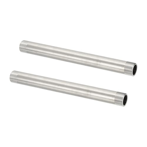 PATIKIL 304 Stainless Steel Pipe Fitting, 2 Pack 1/2" BSP Male x 1/2" BSP Male Threaded 8" Length Nipple Cast Pipe for Extending Piping, Silver
