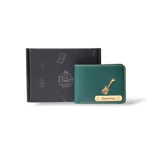 Image of Thebaegift Men's Personalized Wallet I Customized Slim Stylish Leather Purse with Name & Charm I Unique Birthday Anniversary Gift for Men Boy Love Husband Employees Clients (Olive Vegan)