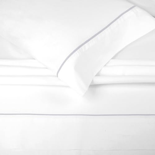 Burrito Blanco | Juego de Sábanas | Mezcla de Algodón | Cama Individual de 105 cm(+Medidas Disponibles) |3 Piezas (Encimera, Funda de Almohada y Sábana Bajera) | Color Blanco/Gris 241 (105x190/200cm)