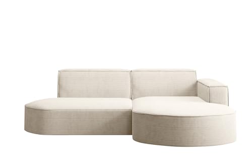 Kaiser Möbel, Ecksofa, Sofa Modena Studio Parma, Modern Design Couch, Polsterecke, Freistehend Sofa Wohnzimmer -Stoff Dicker Cord Poso Ecru Rechts – Bild 5