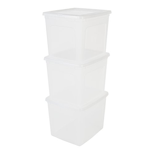 Iris Ohyama, Juego de 3 Cajas de Almacenamiento, 30 L, Transparente, Apilable, Sala de Estar, Dormitorio - Modular Clear Box Mcb-30 - Transparente