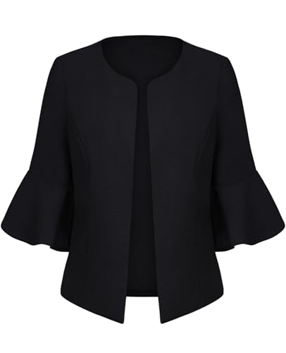Cropped Blazers for Women Casual Elegant Open Front Collarless Blazer Flared 3/4 Sleeve Cardigan Suit Jacket