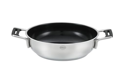 RÖSLE SILENCE PRO ProCeraPlus Servierpfanne, Antihaft & Robust - 28 cm, Hitzebeständig bis 260 °C, Keramikversiegelung, silbern, Edelstahl 18/10