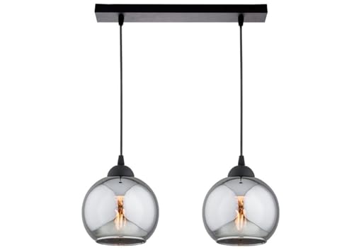 KAR LIGHTING Balken Pendelleuchte 2-flammig aus Metall und Glas in Schwarz, höhenverstellbar | E27 Fassung | LED geeignet | Hängelampe für Wohnzimmer, Flur, Schlafzimmer, Küche oder Büro