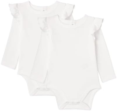 Amazon Essentials Baby - Mädchen Body, Langärmelig mit Rüschen, 2er Pack