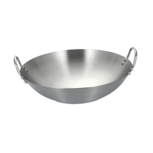 Sharplace Stainless Steel Wok Pan Stir Fry Pan Two Handles Accessories Flat Bottom Cookware for Steaming Gas Household Cooking Cooktop, Diameter 24cm