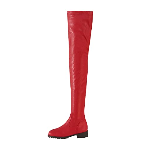 Bottes au-dessus du genou stretch à zip latéral et talon carré stable pour femme