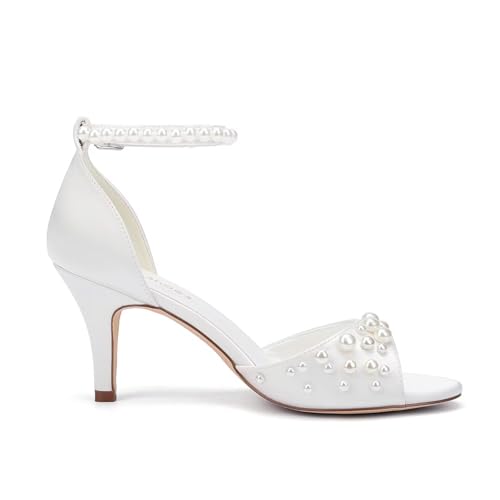 Pearl Heels Wedding Shoes for Bride Open Toe Bridal Shoes Ankle Strap Wedding Heels4