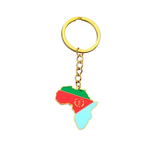 LUTAKU Porte-clés carte africaine 44 styles – Acier inoxydable doré émaillé National Pride accessoire femmes hommes porte-clés sacs porte-clés sœurs frères cadeaux d'anniversaire, Érythrée., taille