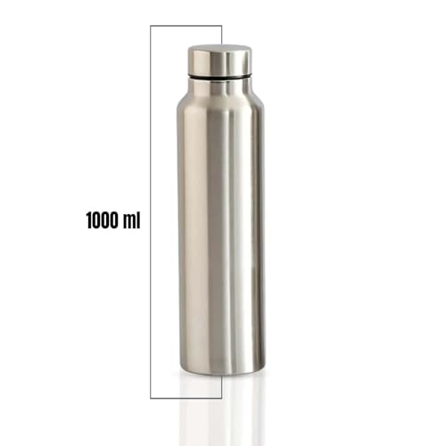 Image of Stainless Steel Water Bottle 1000ml | Single Wall Fridge Bottle | Leakproof Lid | BPA-Free & Rust-Resistant | Lightweight Metal Bottle for School, Office, Gym & Travel | Silver (1ltr)