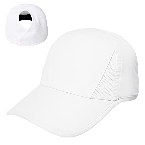 Ponyflo Women'S High Ponytail Baseball Cap - Patented Open Back Design - Tangle Free Velcro - Performance Fabrics - White