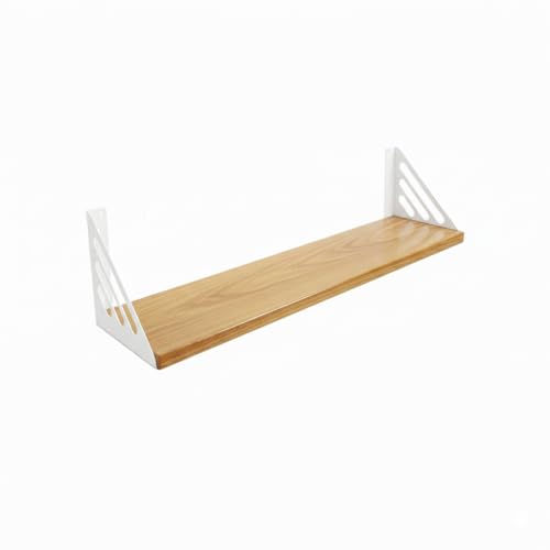 Image of Wall Shelf with Wooden Top Black|White Iron Brackets Storage Rack|Industrial Wall-Mounted Floating Shelf for Living Room,Kitchen,Bathroom (White Lines Large)