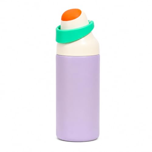 Image of HomeCloud 500ML Stainless Steel Water Bottle for Kids - Double Wall Vacuum Insulated, Leakproof Straw Lid, BPA-Free Reusable Flask with Dual Drinking Spout for School, Travel & Sports (Purple Green)