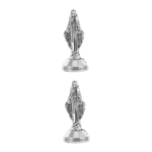 TOPBATHY 2 Piezas Estatua De La Virgen María Estatua De La Espejo De Maquillaje Dorado Espejo Dorado Estatua Al Aire Libre Estatua De Mesa De Comedor Silver Aleación De Zinc