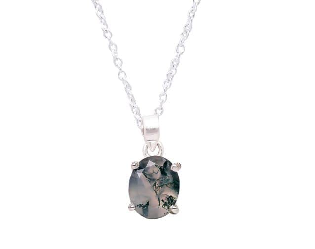 Moss Agate Cut Crystals Pendant Necklace, Natural Brilliant Gemstone, Healing Crystals, 925 Sterling Silver Women Jewelry 18 inch - Image 5