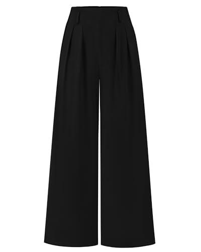 BTFBM Women's Elegant Flowy Dress Pants Front Pleated High Waisted Casual Wide Leg Loose Palazzo Trousers with Pockets