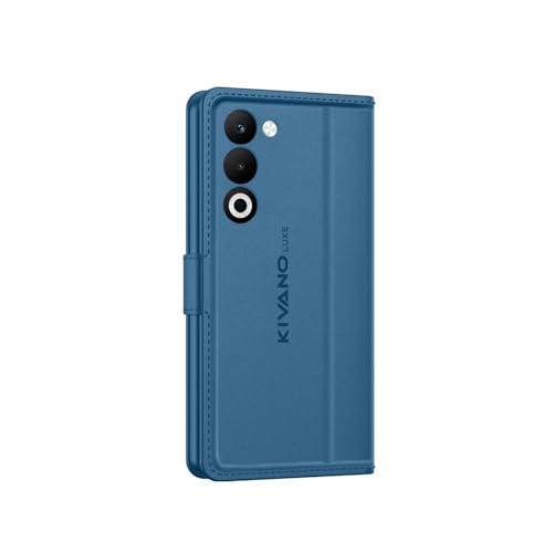 Image of KIVANO LUXE Compatible for Oppo K13X 5G / Oppo A5 5G Luxury Handmade Leather Magnetic Flip Folio Case | Card Holder & Kickstand | Slim Protective Cover | Unisex - Blue