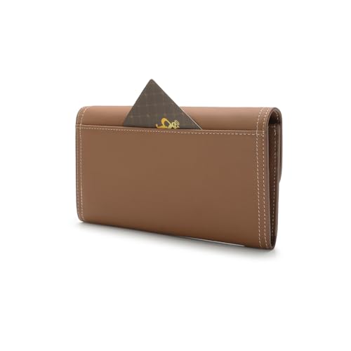 2R Fine Grained Cowhide Leather Wallet, Long Flap Design with Multiple Card Slots (Brown)3