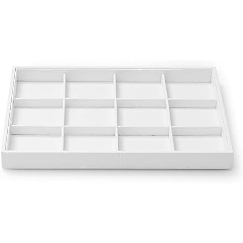 Woodten White PU Leather Jewelry Display Tray Earrings Bracelet Organizer Display Tray (12 grids) Cover