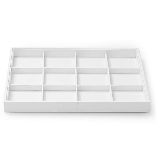 Oirlv Bandeja apilable de cuero blanco de alta calidad para joyas, 12 cuadrículas, organizador de cajones para pulseras, pendientes