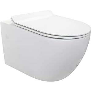 Inodoro suspendido CARAPELLE L Easy Clean Rimless/Rimfree (sin borde) incl. asiento de inodoro con mecanismo de cierre suave + extraíble en blanco