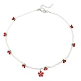 Doux mignon cerise perles collier femmes mode alliage rouge fleur pendentif clavicule collier ras du cou pour les femmes fête bijoux