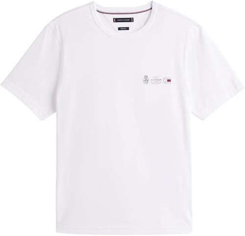 Tommy Hilfiger Herren T-Shirt Kurzarm Small Crest Outline mit Rundhalsausschnitt, Weiß (White), S – Ansicht 6