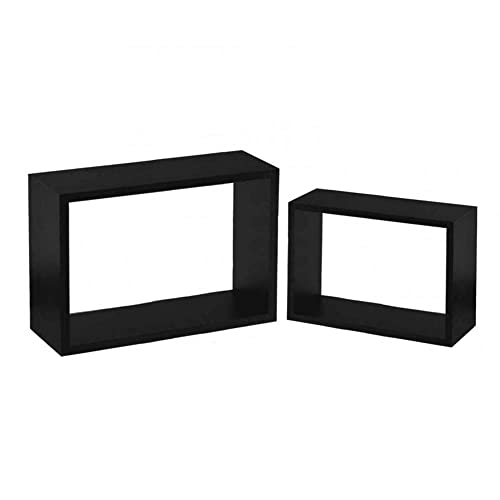Kasahome Juego de 2 estantes de pared de madera MDF cubos rectangulares estante suspendidos Kit montaje incluido 40 x 27 cm y 37 x 24 cm varios colores (negro) Cover