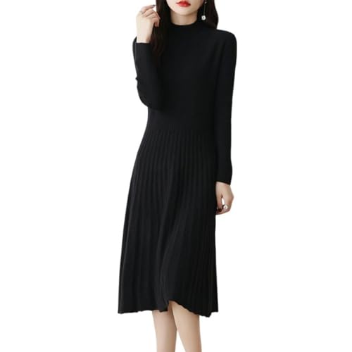 Robe en laine tricotée femme longue moulante col montant hiver
