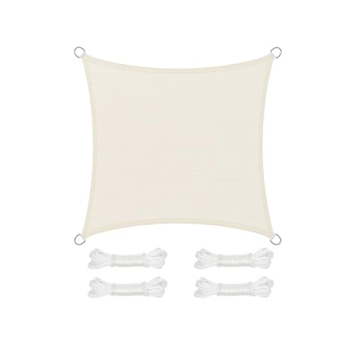 SONGMICS Sonnensegel 5 x 5 m Sonnenschutz aus HDPE-Gewebe luftdurchlässig wasserdurchlässig für Terrasse Garten Balkon Camping quadratisch konkav 2 m Seile beige GSS55IV