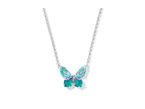 Kendra Scott Womens Bianca Butterfly Short Pendant Necklace Silver Bright Aqua Mix One Size One Size