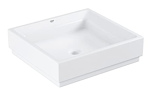 GROHE vasque à poser Cube ceramic, largeur 50 cm, profondeur 47 cm, lavabo sans trop-plein, porcelaine vitrifiée, traitement anti-bacterien, blanc alpin,...