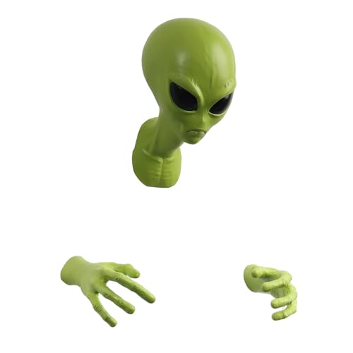 QLIQLIK Green Alien Wall Sculpturet Latex Material 3D Alien Sculpture Head and Hand Small Statue...